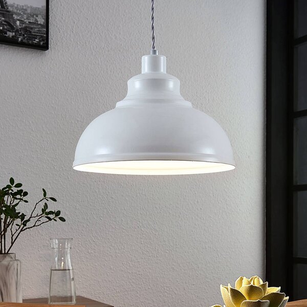 Lindby függesztéklámpa Albertine, 29 cm, fehér, fém, dimmelhető, Fehér / opál, Nappali / Étkező, fém, Vintage
