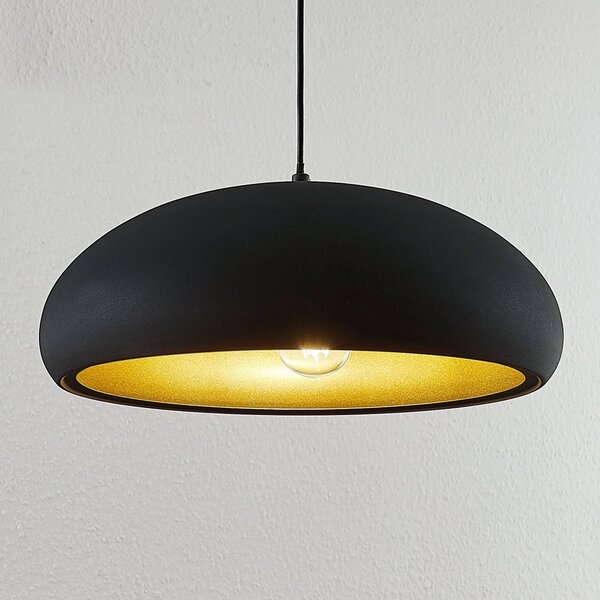 Lindby Gerwina függőlámpa, fekete/arany, fém, 40 cm, E27, dimmelhető, Fekete, Nappali / Étkező, fém, Modern