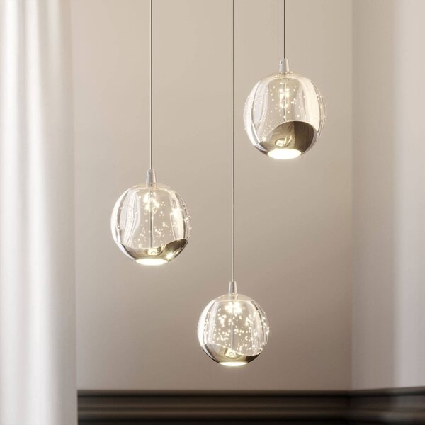 Lucande LED-es függőlámpa Hayley, Ø 25 cm, 3-as lámpa, króm, üveg, Tiszta / átlátszó, Nappali / Étkező, Üveg, Modern