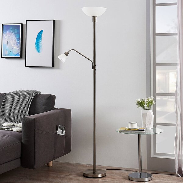 Lindby mennyezeti reflektor Jost, 180 cm, nikkel színű, olvasólámpa, Alu / szürke / cink, Nappali / Étkező, fém, Modern