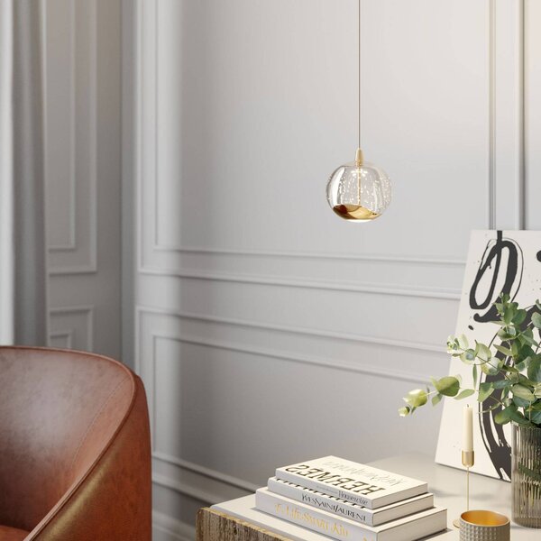 Lucande LED-es függőlámpa Hayley, Ø 9 cm, arany színű, üveg, Tiszta / átlátszó, Nappali / Étkező, Üveg, Modern