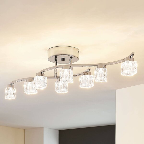 Lindby LED mennyezeti lámpa Yaro, 8-fényű, króm, fényerőszabályozós, dimmelhető, Króm / ezüst, Nappali / Étkező, fém, Modern