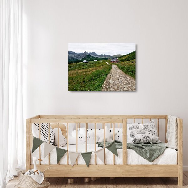 Üveg kép - Hegyi táj házakkal (70x50 cm)