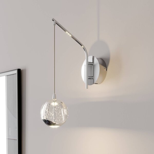 Lucande LED fali lámpa Hayley, króm színű, üveg, magasság 34 cm, Tiszta / átlátszó, Nappali / Étkező, Üveg, Modern