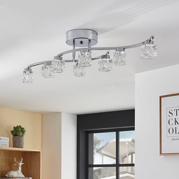 Lindby LED mennyezeti lámpa Yaro, 8-fényű, króm, fényerőszabályozós, dimmelhető, Króm / ezüst, Nappali / Étkező, fém, Modern