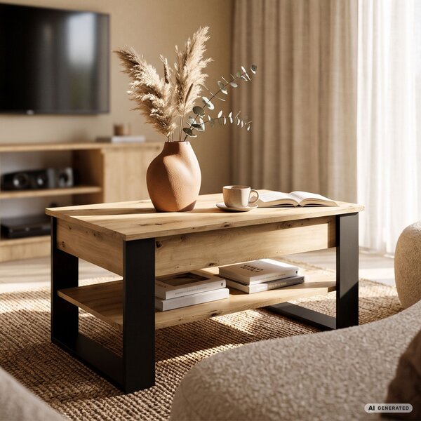AKORD Furniture Factory Denver Dohányzóasztal Laminált Lap Artisan Tölgy Emelhető Lappal