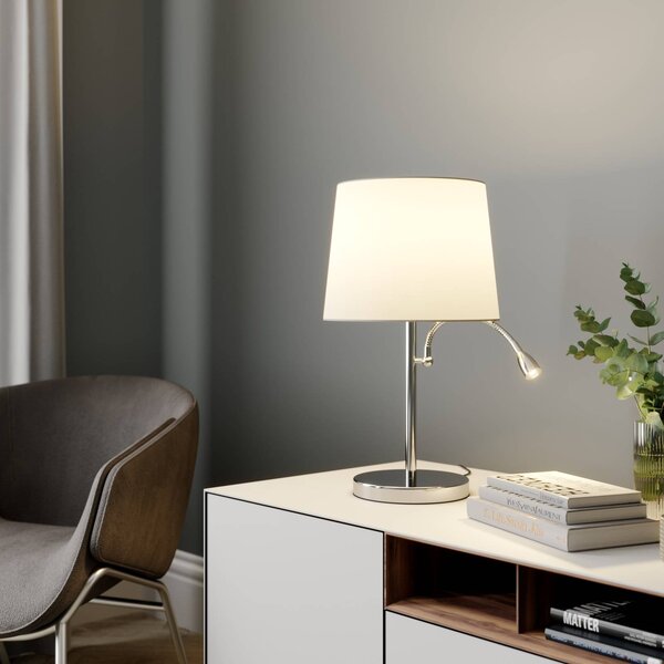 Lindby Benjiro asztali lámpa, fehér, textil, olvasólámpa, 52cm