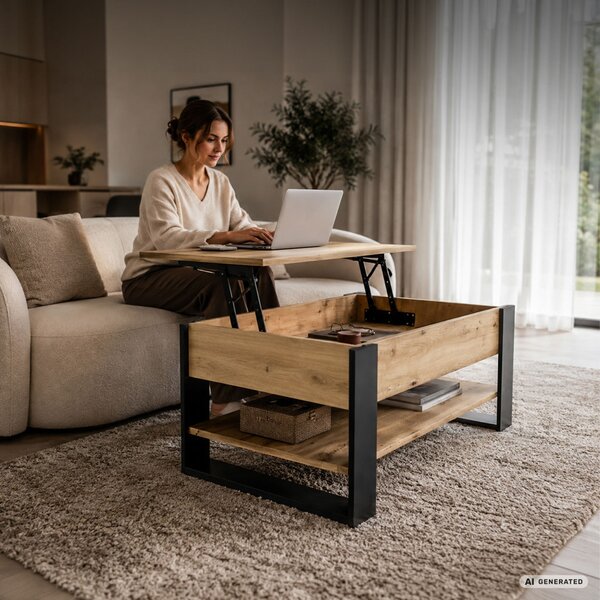 AKORD Furniture Factory Denver Dohányzóasztal Laminált Lap Artisan Tölgy Emelhető Lappal