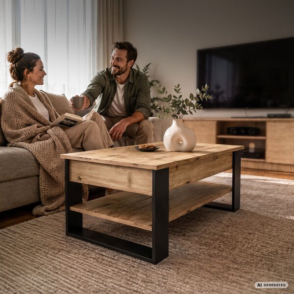 AKORD Furniture Factory Denver Dohányzóasztal Laminált Lap Artisan Tölgy Emelhető Lappal