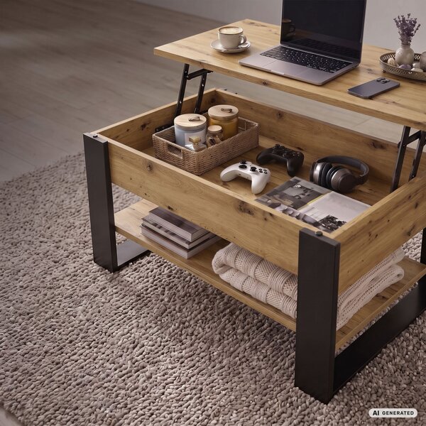 AKORD Furniture Factory Denver Dohányzóasztal Laminált Lap Artisan Tölgy Emelhető Lappal