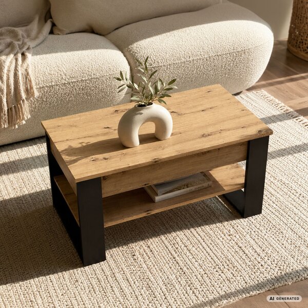 AKORD Furniture Factory Denver Dohányzóasztal Laminált Lap Artisan Tölgy Emelhető Lappal