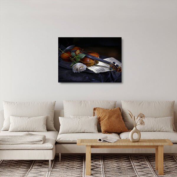 Üveg kép - Rózsa és hegedű (70x50 cm)