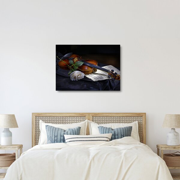 Üveg kép - Rózsa és hegedű (70x50 cm)