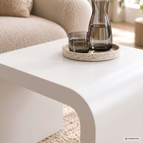 AKORD Furniture Factory CREMA Dohányzóasztal MDF Fehér Lekerekített Élekkel