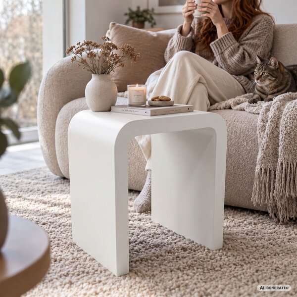 AKORD Furniture Factory CREMA Dohányzóasztal MDF Fehér Lekerekített Élekkel