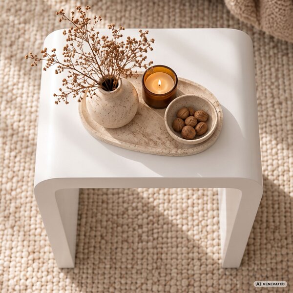 AKORD Furniture Factory CREMA Dohányzóasztal MDF Fehér Lekerekített Élekkel