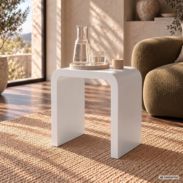 AKORD Furniture Factory CREMA Dohányzóasztal MDF Fehér Lekerekített Élekkel
