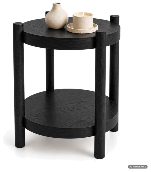 AKORD Furniture Factory Terra Kerek Dohányzóasztal MDF Fekete Polccal