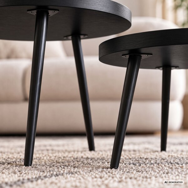 AKORD Furniture Factory TWINO Dohányzóasztal Szett MDF Fekete Kerek
