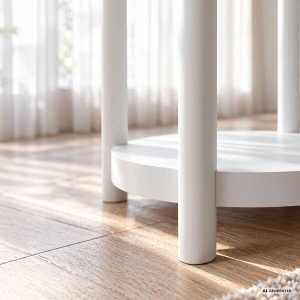 AKORD Furniture Factory Terra Kerek Dohányzóasztal MDF Fehér Polccal