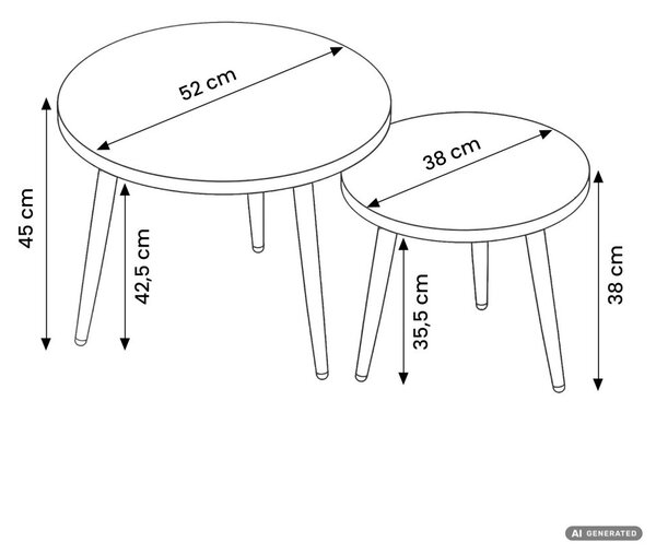AKORD Furniture Factory TWINO Dohányzóasztal Szett MDF Természetes Fa Fekete Lábakkal