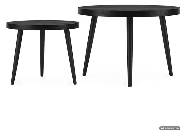 AKORD Furniture Factory TWINO Dohányzóasztal Szett MDF Fekete Kerek