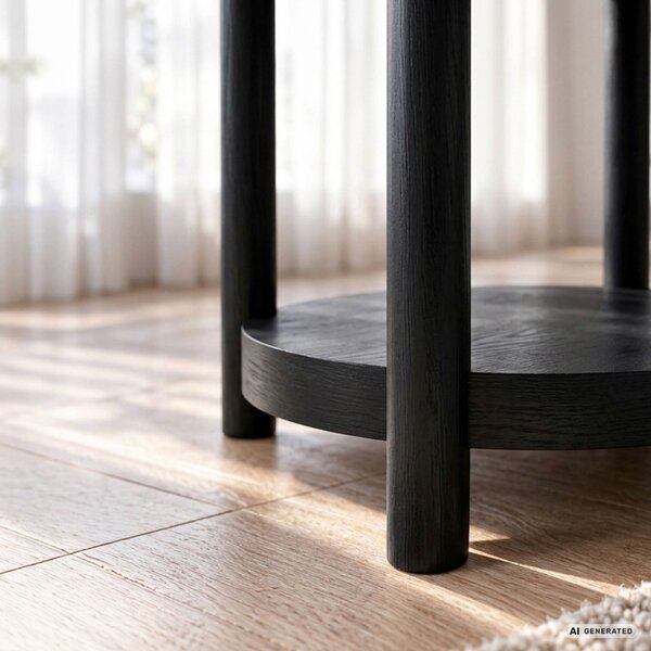 AKORD Furniture Factory Terra Kerek Dohányzóasztal MDF Fekete Polccal