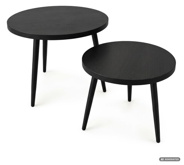 AKORD Furniture Factory TWINO Dohányzóasztal Szett MDF Fekete Kerek