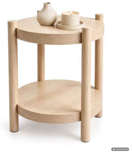 AKORD Furniture Factory Terra Kerek Dohányzóasztal MDF Természetes Fa Alsó Polccal