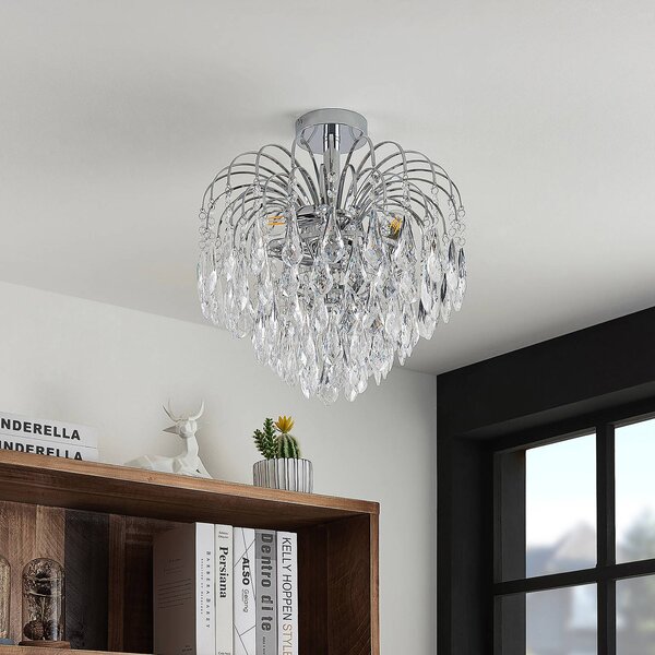 Lindby mennyezeti lámpa Silino, szürke, fém, Ø 40cm, E14, dimmelhető, Króm / ezüst, Nappali / Étkező, fém, Modern
