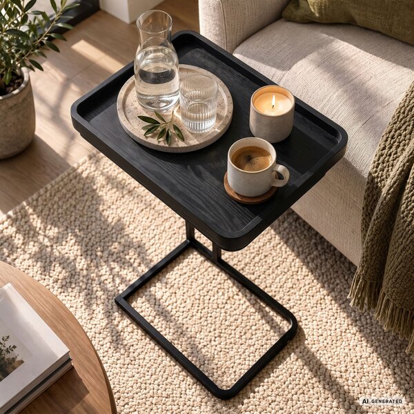 AKORD Furniture Factory HYGGO Loft Dohányzóasztal MDF Fekete Fém Lábakkal