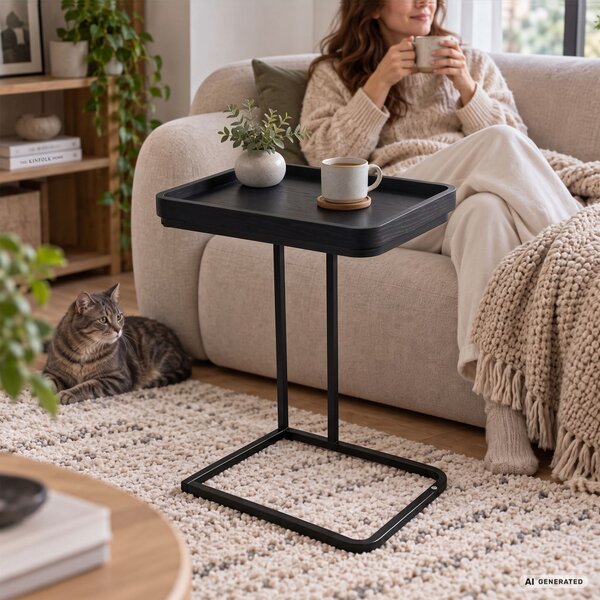 AKORD Furniture Factory HYGGO Loft Dohányzóasztal MDF Fekete Fém Lábakkal