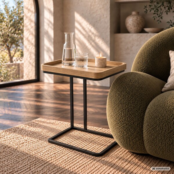 AKORD Furniture Factory HYGGO Loft Dohányzóasztal MDF Természetes Fa Fekete Fém Lábakkal