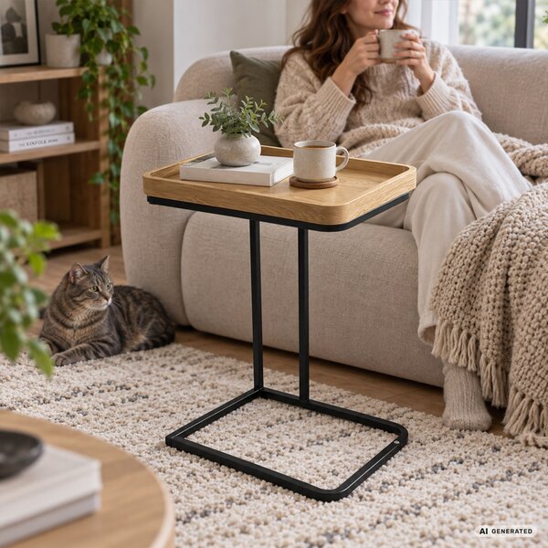 AKORD Furniture Factory HYGGO Loft Dohányzóasztal MDF Természetes Fa Fekete Fém Lábakkal