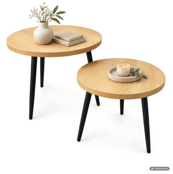 AKORD Furniture Factory TWINO Dohányzóasztal Szett MDF Természetes Fa Fekete Lábakkal