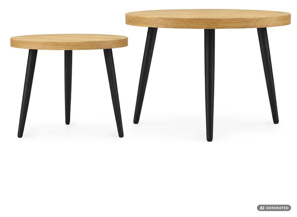 AKORD Furniture Factory TWINO Dohányzóasztal Szett MDF Természetes Fa Fekete Lábakkal