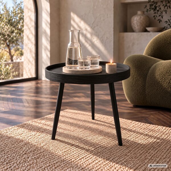 AKORD Furniture Factory Picco Dohányzóasztal MDF Fekete Kerek Loft