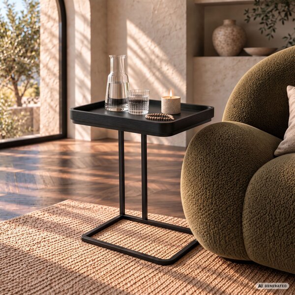 AKORD Furniture Factory HYGGO Loft Dohányzóasztal MDF Fekete Fém Lábakkal