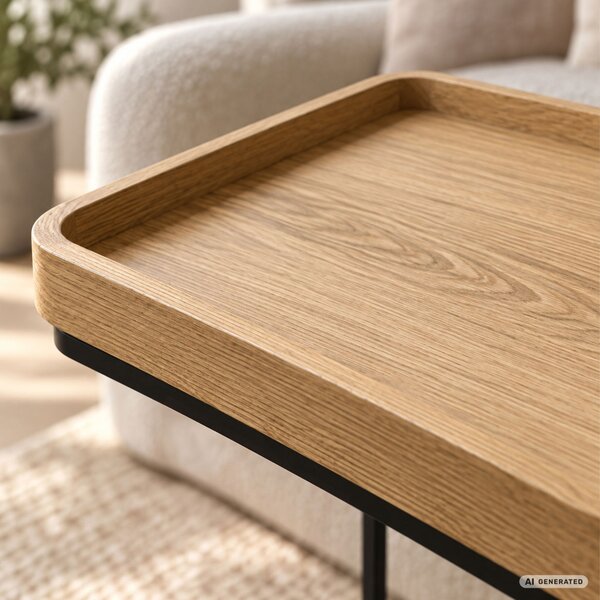 AKORD Furniture Factory HYGGO Loft Dohányzóasztal MDF Természetes Fa Fekete Fém Lábakkal