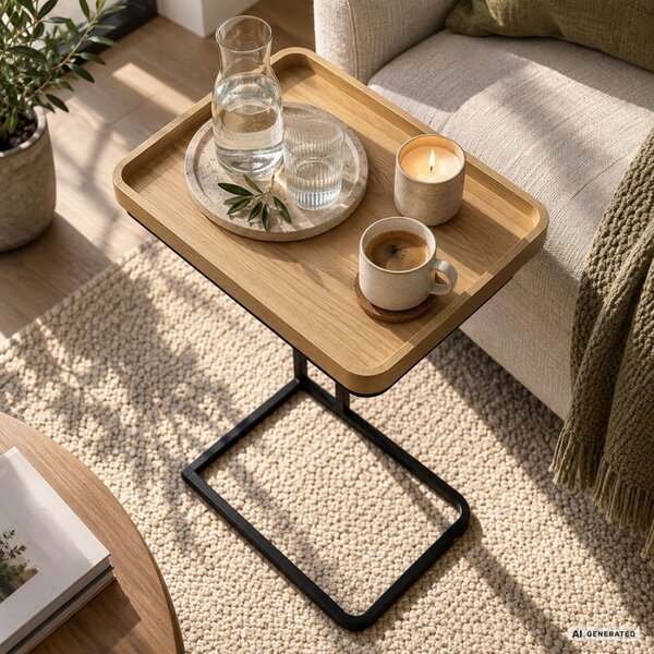 AKORD Furniture Factory HYGGO Loft Dohányzóasztal MDF Természetes Fa Fekete Fém Lábakkal
