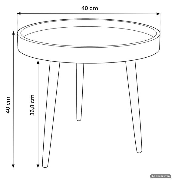 AKORD Furniture Factory PICCO Kerek Dohányzóasztal MDF Természetes Fa Fekete Lábakkal