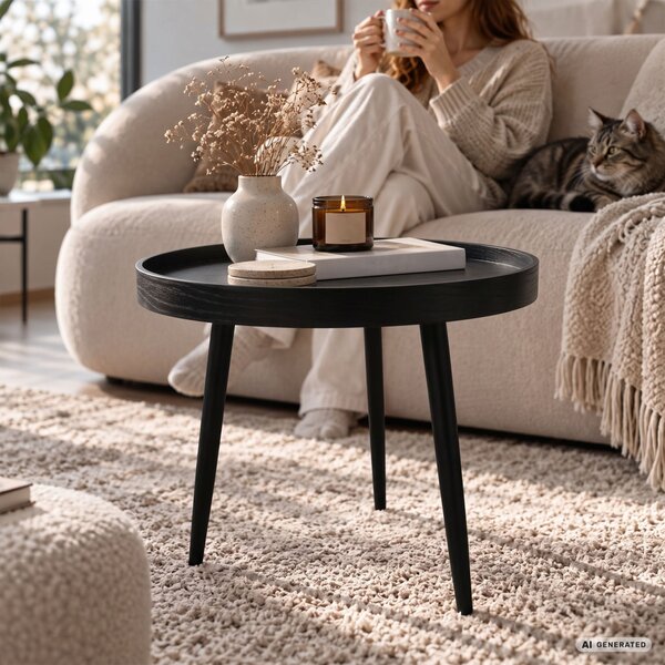 AKORD Furniture Factory Picco Dohányzóasztal MDF Fekete Kerek Loft