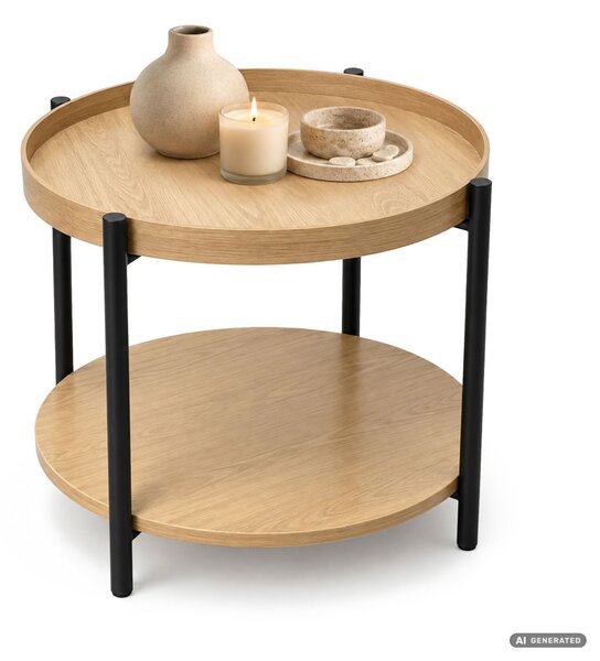 AKORD Furniture Factory RIVA Loft Dohányzóasztal MDF Természetes Fa Fekete Lábakkal Polccal
