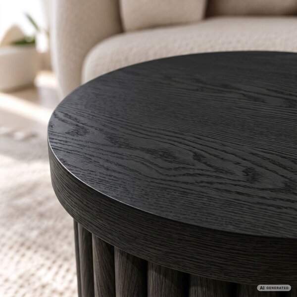 AKORD Furniture Factory TINO Kerek Dohányzóasztal MDF Fekete Rovátkolt Alappal