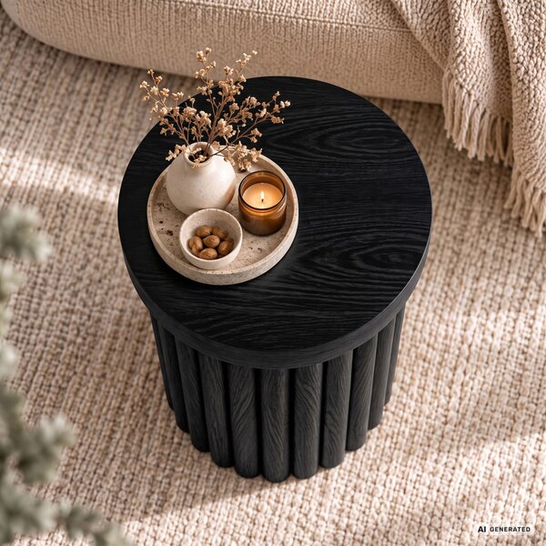 AKORD Furniture Factory TINO Kerek Dohányzóasztal MDF Fekete Rovátkolt Alappal