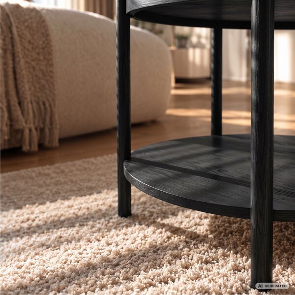 AKORD Furniture Factory RIVA Loft Dohányzóasztal MDF Fekete Kerek Polccal