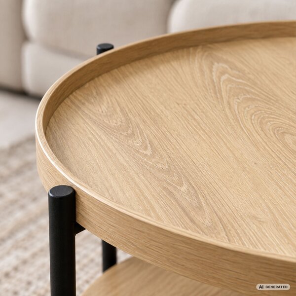 AKORD Furniture Factory RIVA Loft Dohányzóasztal MDF Természetes Fa Fekete Lábakkal Polccal