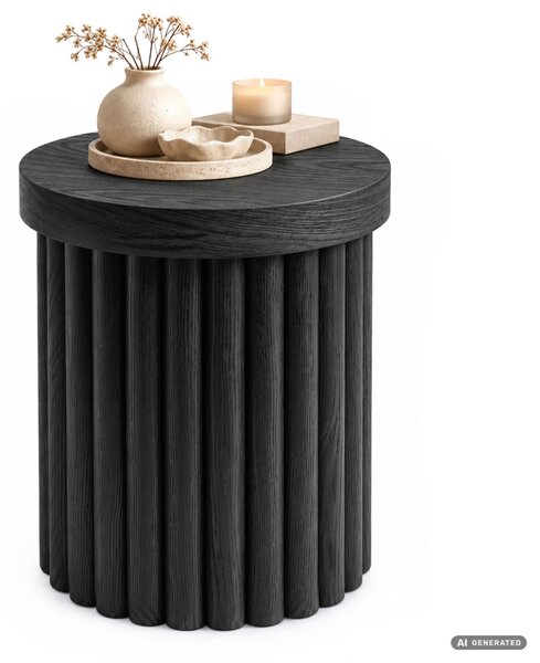 AKORD Furniture Factory TINO Kerek Dohányzóasztal MDF Fekete Rovátkolt Alappal