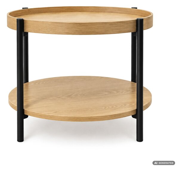AKORD Furniture Factory RIVA Loft Dohányzóasztal MDF Természetes Fa Fekete Lábakkal Polccal