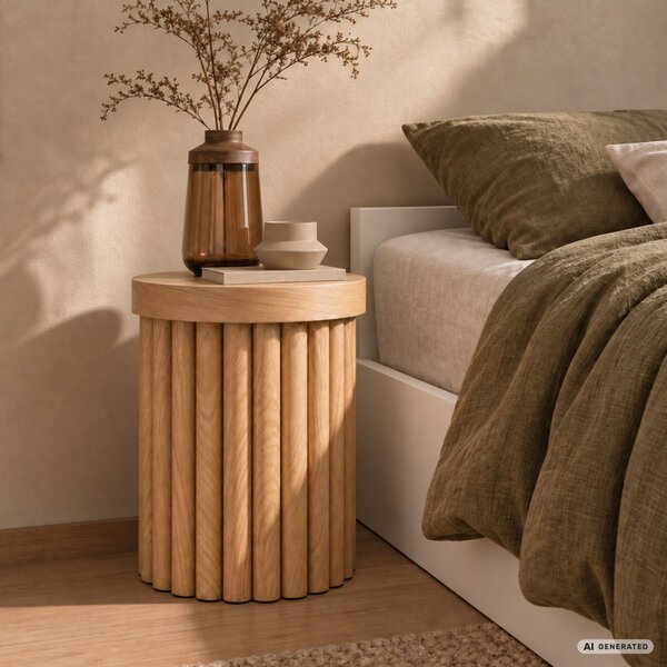 AKORD Furniture Factory TINO Kerek Dohányzóasztal MDF Természetes Fa Rovátkolt Alappal